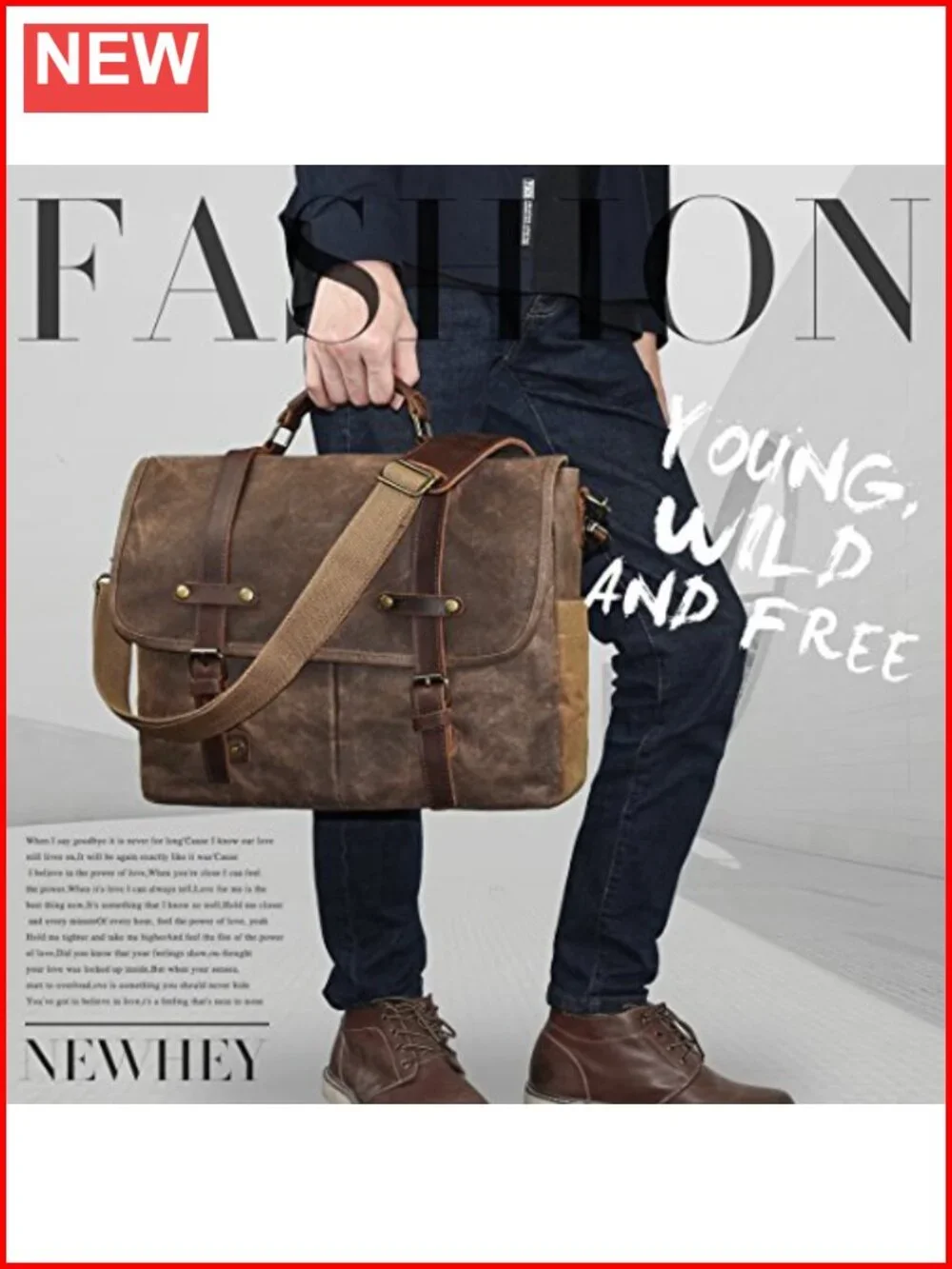 Vintage Leather Waxed Canvas Messenger Bag 15.6